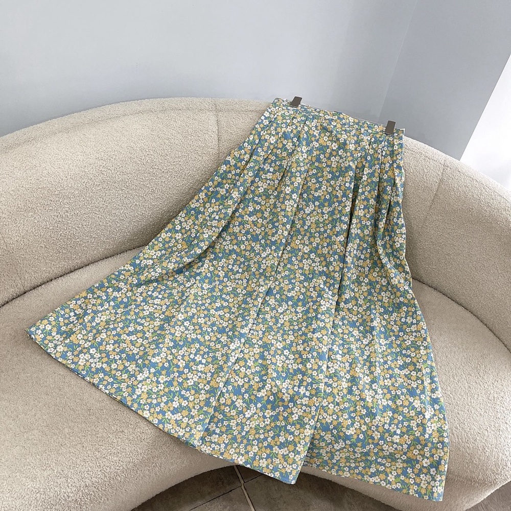 Prada Blue Floral Maxi Skirt with Yellow and White Blossoms